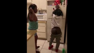 Nicole gives Girl a Belt Spanking for not Cleaning the Top of Frigerator