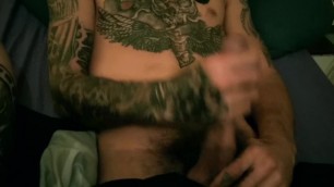 HOT TATTOOED HUBBY HAVING FUN WITH HIS 9"COCK