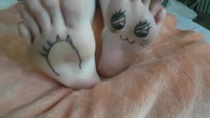 Kawaii Japanese Girl Plays with her Painted Pale Feet