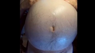 Oiled Gainer Daddy Ball Gut up Close Belly Button Abuse Fingering the Navel