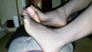 Fishnet stockings footjob with my long toes