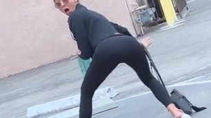 Sarah Hyland dancing outside in black tights 8-17-2019