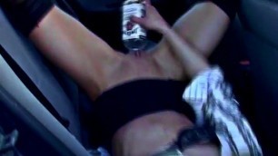 in a car with a bottle a drunk girl fucks herself