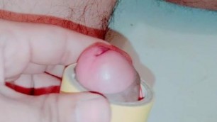 Masturbation Uncontrolled cum using light tap hole