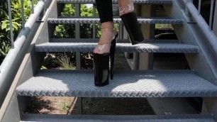 Walking Upstairs In Massive 10 Inch Pleaser Beyond-008 High Heel Platform Shoes With Catie (