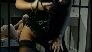 Dominatrix plays with her slave shaft 